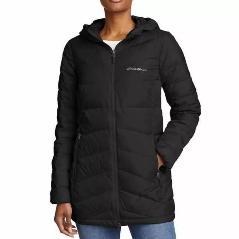 Eddie Bauer Women's Packable Quilted Chevron Down Parka Jacket Black XXL NEW